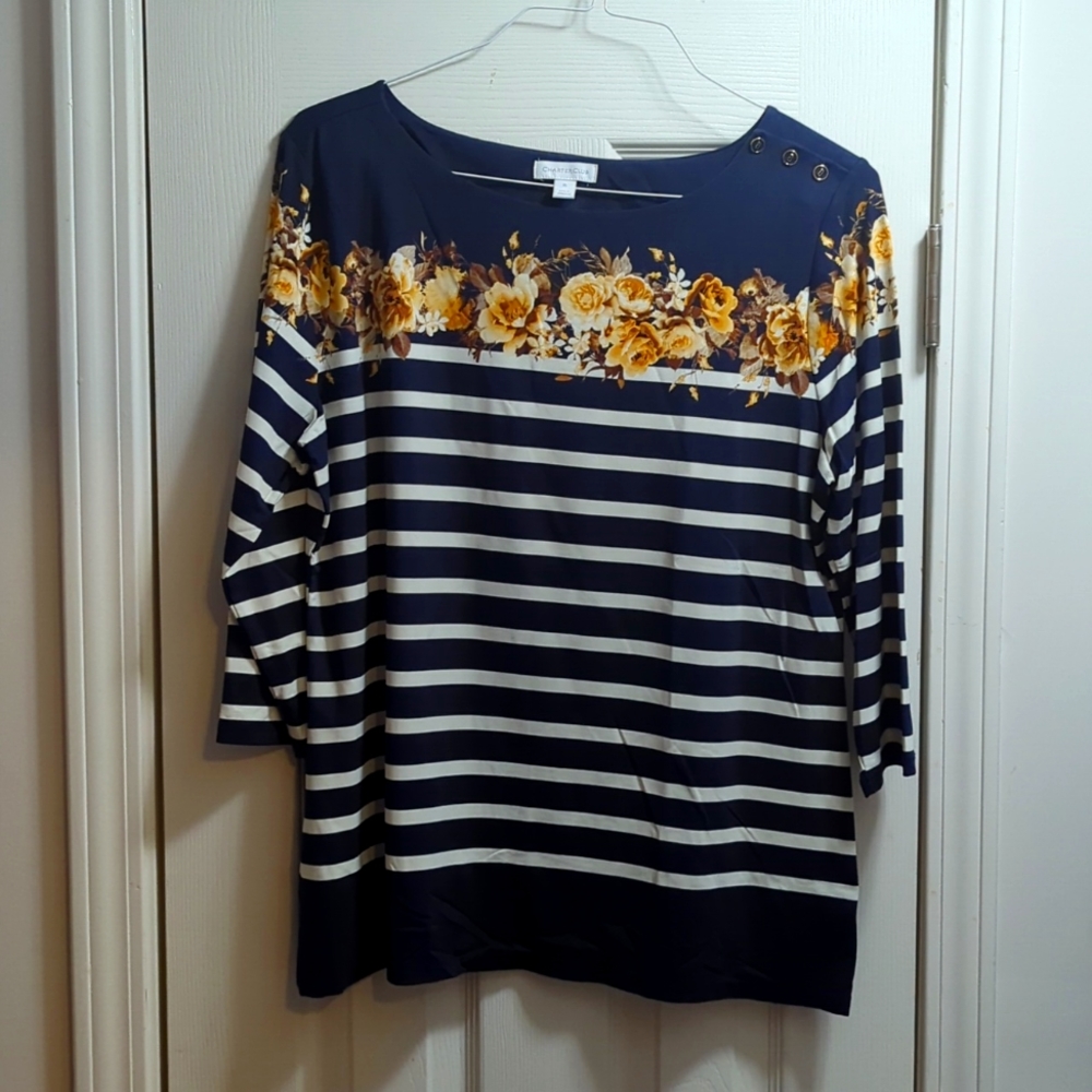 Charter Club 3/4 Sleeve Floral Top, Size XL